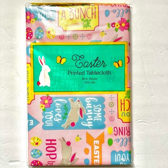 New Easter Egg Vinyl Tablecloth 60” Round Seats 4 - Picture 1 of 2